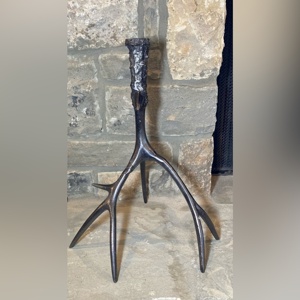 Cast Metal Stag Horn Candle Holders (Set of 2) - Picture 3 of 12